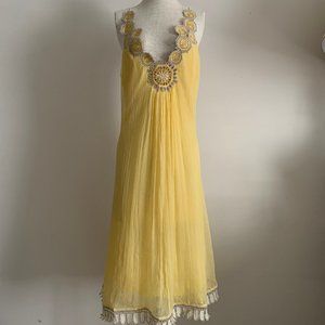 Embroidered, Yellow Silver Silk Dress